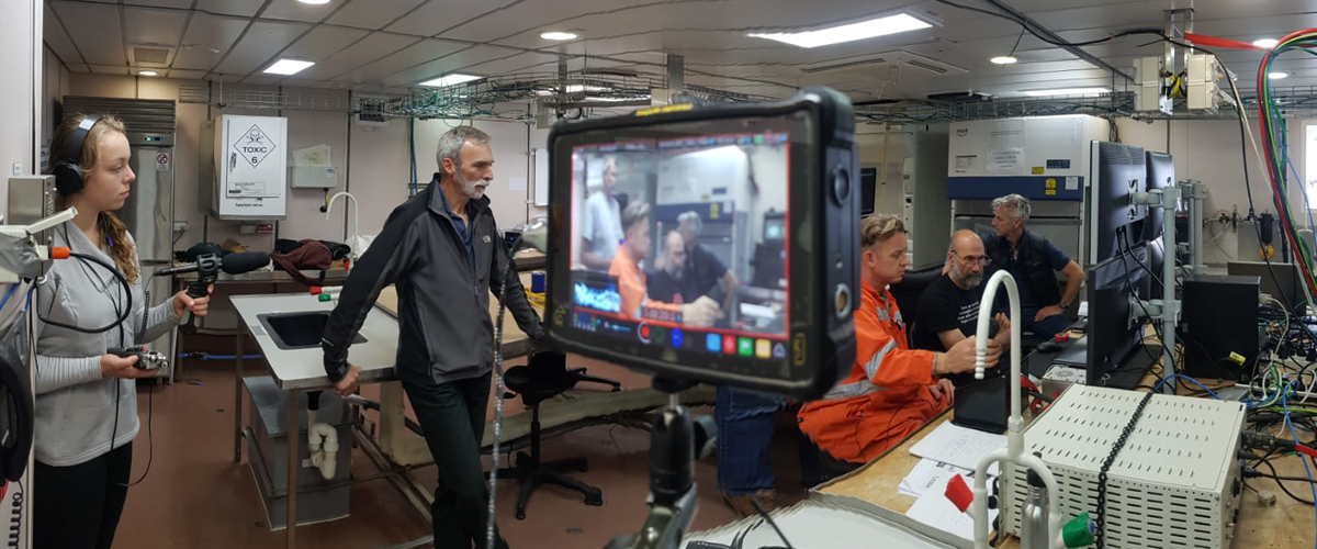 Filming in the operations room on the ship