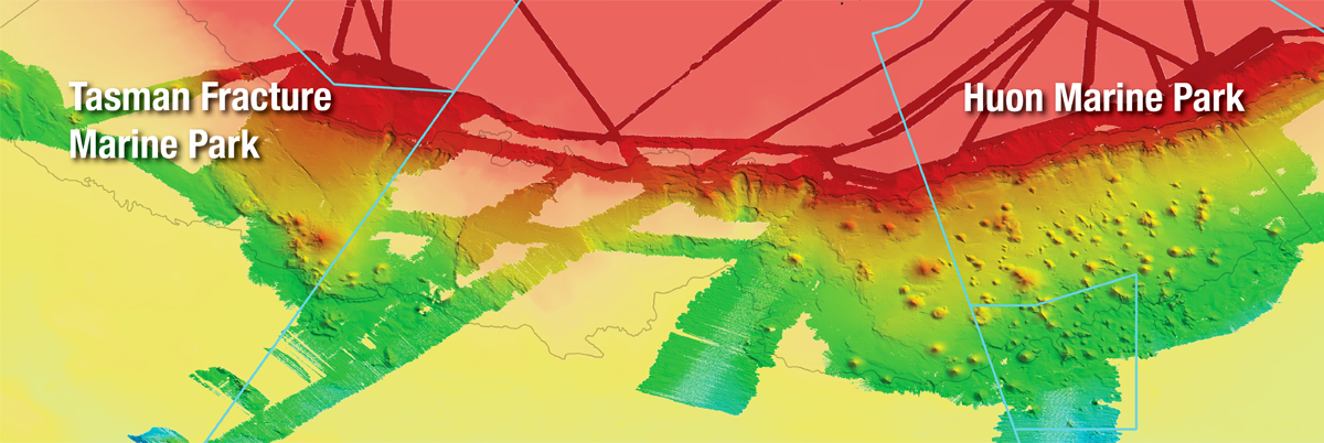 A map showing Tasman Fracture and Huon marine parks